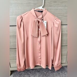 【‼️SOLD❗️】 NWT Zara Elegant Watermelon Pink Blouse with Bow Detail XS
